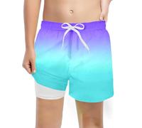 POIUIYQA Bañador Niño con Forro 2 en 1 de Compresión y Cintura Ajustable Shorts Traje de Baño Bañador Corto de Natación Secado Rápido