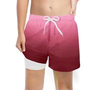 POIUIYQA Bañador Niño con Forro 2 en 1 de Compresión y Cintura Ajustable Shorts Traje de Baño Bañador Corto de Natación Secado Rápido
