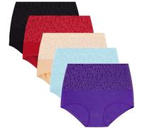 POIUIYQA Braguita de Talle Alto Algodón para Mujer Pack de 5 Culotte Bragas de Cintura Alta Cómodo