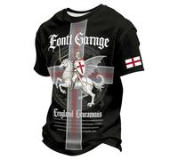 POIUIYQA Camiseta Hombre San Jorge Estampado Caballero Medieval Cruz Roja Camiseta Casual Cómoda Transpirable