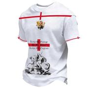 POIUIYQA Camiseta Hombre San Jorge Estampado Caballero Medieval Cruz Roja Camiseta Casual Cómoda Transpirable