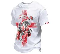 POIUIYQA Camiseta Hombre San Jorge Estampado Caballero Medieval Cruz Roja Camiseta Casual Cómoda Transpirable