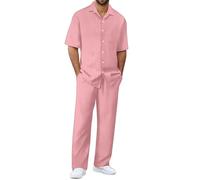 POIUIYQA Conjunto Hombre De Playa, Camisa Casual Holgada De Manga Corta Y Pantalón Largo, Conjunto De Verano De Dos Piezas, Ropa Informal Para Vacaciones, Playa Y Ocio
