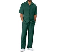 POIUIYQA Conjunto Hombre De Playa, Camisa Casual Holgada De Manga Corta Y Pantalón Largo, Conjunto De Verano De Dos Piezas, Ropa Informal Para Vacaciones, Playa Y Ocio