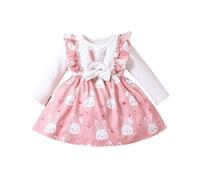 POIUIYQA Conjuntos de Pascua para niñas pequeñas Vestido de conejito de manga larga con volantes Conjuntos de Pascua de una pieza Ropa