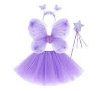 POIUIYQA Disfraz de mariposa para niños, alas de mariposa, falda de tul, varita mágica, diadema, disfraz de carnaval, accesorios