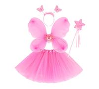 POIUIYQA Disfraz de mariposa para niños, alas de mariposa, falda de tul, varita mágica, diadema, disfraz de carnaval, accesorios