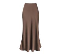 POIUIYQA Falda de Satén para Mujer Cintura Alta Elástica Midi Falda Casual Skirt A-Línea con Cremallera Elegante Larga Faldas de Seda Maxi Plisada Skirts Fiesta Saten Otoño
