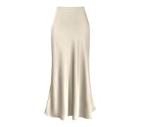 POIUIYQA Falda de Satén para Mujer Cintura Alta Elástica Midi Falda Casual Skirt A-Línea con Cremallera Elegante Larga Faldas de Seda Maxi Plisada Skirts Fiesta Saten Otoño