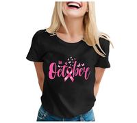 POIUIYQA Mujer Octubre Rosa Lucha Contra El Cancer De Mama Breast Cancer Camiseta Cuello V
