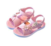 POIUIYQA Sandalias Con Perlas Y Diseño Floral Para Niñas, Suela Plana Suave, Calzado De Playa Y Fiesta Para Niñas Pequeñas, Cierre Ajustable Para Verano