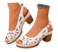 POIUIYQA Sandalias Mujer Verano Vintage Punta Abierta Hueco Lateral Tacón Grueso Tira Única Estilo Elegante Zapatos de Verano Mujer Tallas Grandes