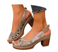 POIUIYQA Sandalias Mujer Verano Vintage Punta Abierta Hueco Lateral Tacón Grueso Tira Única Estilo Elegante Zapatos de Verano Mujer Tallas Grandes