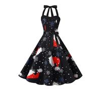 POIUIYQA Vestido de Navidad para Mujer con Estampado 3D de Navidad Vestido de Sexy Cuello Colgante Vestidos de Noche Gran Tamaño Elegante y Elegante una Línea de Invierno