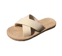 POIUIYQA Zapatillas de verano de un solo color, con tiras cruzadas, de lino, de punto, planas, para el tiempo libre, de verano, sandalias de playa, antideslizantes, de secado rápido