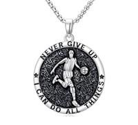 POIUY Colección de collares deportivos inspiradores - Never Give Up I Can Do All Things, collar con colgante redondo, joyería atlética, regalo de cumpleaños para atletas, entrenadores, compañeros de