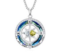 POIUY Regalo de cumpleaños para ella, colgante de brújula, collar de doble piedra natal para mujer, con texto en inglés "I'd be lost without you", joyería de aniversario de boda, regalos para esposa y