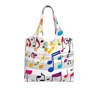 pojknbv Bolsa de lona con estampado de notas musicales coloridas, extragrande, reutilizable, para compras, playa, viajes, fin de semana