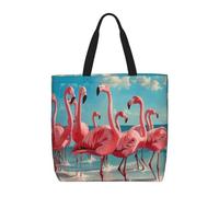 pojknbv Flock Of Pink Flamingos On The Beach - Bolsa organizadora extragrande, ligera, reutilizable, para el hombro, compras, viajes, playa