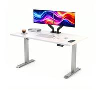 POKAR Escritorio Elevable Eléctrico 180x80 cm | Tablero Macizo 25mm | Panel con Memoria, USB-C y USB-A | Mesa Regulable en Altura para Teletrabajo | Estructura Plateada, Tablero Blanco