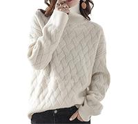 Pokem&Hent Otoño e invierno Jersey de punto de gran tamaño Cuello alto para mujer Suéter grueso de cachemira, Blanco, M - L