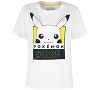 Pokemon #25 Pikachu Mujer Camiseta Blanco S, 100% algodón, Regular