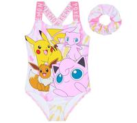Pokémon Bañador Niña y Adolescente Una Pieza Bañadores Pikachu Bañador Natacion Traje de Baño con Coletero a Juego Regalo Niñas (13-14 Años, Rosa)