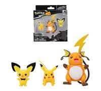 Pokémon Bandai - Pack Evolution Pichu, Pikachu & Raichu - Figura Pichu 5 cm + Figura Pikachu 8 cm + Figura Raichu 10 cm - JW2778