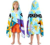 Pokémon Bath Towel with Hood for Kids Teenagers Anime Changing Robe Absorbent Cotton Poncho Towel for Swimming Bath Shower Beach Holiday Essentials (Azul, 6-14 Años)