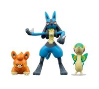 Pokémon Battle Figure - Paquete de 3 Figuras de Batalla Snivy y Pawmi de 2 Pulgadas y Lucario de 3 Pulgadas