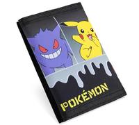 Pokémon Billetera Trifold para Niños con Compartimento - Cremallera para Monedas y Bolsillo Transparente para DNI (Negro/Multi)
