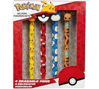 Pokémon Bolígrafos Borrables 0.6 mm, Pack 4 Boli Borrable con Goma de Borrado, Material Escolar Pikachu, Set de Papeleria Anime, Regalo para Niños (Multi Pikachu & Eevee)
