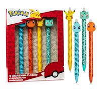 Pokémon Bolígrafos Borrables 0.6 mm, Pack 4 Boli Borrable con Goma de Borrado, Material Escolar Pikachu, Set de Papeleria Anime, Regalo para Niños (Multi Pikachu & Charizard)