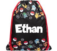 Pokémon Bolsa personalizada con cordón para niños, bolsa de polietileno, mochila escolar, bolsa de natación, regalo personalizado para niños y niñas, color rojo y amarillo y duradero, rosso, L
