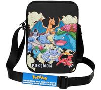 Pokémon Bolso Bandolera para Niños y Adolescente, Ajustable Pikachu Bolsos Marca para Viaje Teléfono Cartera, Regalo Infantil (Negro)