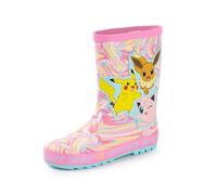 Pokémon Botas de agua para niñas | Botas de agua para niños con estampado de personajes de Pikachu, Eevee y Jigglypuff en rosa | Botas Infantiles de Goma Resistentes al Agua con Efecto Mármol