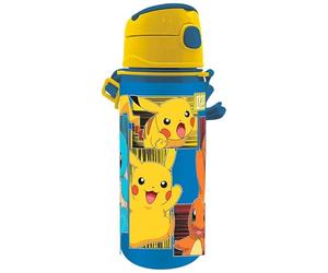 Pokémon Botella Reutilizable, Cantimplora Pikachu Diseño Aluminio Resistente, Botella de Agua para Niños, Botella Viaje con Asa, Capacidad 600 ml