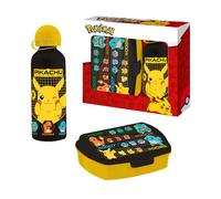 Pokemon Botella Sandwichera y Cubierto, Diseño Pikachu Bulbasaur Charmander y Squirtle Botella de Agua para Niños, Botella de Viaje Aluminio, Capacidad 500 ml