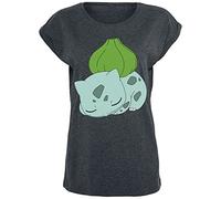Pokémon Bulbasaur Mujer Camiseta Gris Oscuro M 60% algodón, 40% poliéster Vorne Bedruckt Ancho