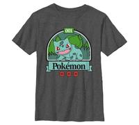 Pokemon Bulbasaur Verde Unisex para niños, Gris carbón Jaspeado, Medium