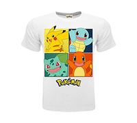 Pokémon - Camiseta original blanca con 4 personajes Pikachu oficial, camiseta para niño Bianco 12-13 Años
