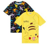 Pokémon Camisetas Manga Corta Niño de Cuello Redondo, Pack de 2 Camiseta Ligeras y Transpirables para Uso Diario, Ropa Niño (Negro/Amarillo, 13-14 Años)