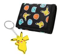 Pokémon Cartera Niño Adolescente Trifold con Monedero Bolsillo ID Llavero Cartera Pikachu Accesorios Viaje Regalo Niños (Negro/Amarillo)