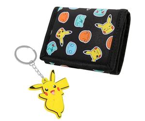 Pokémon Cartera Niño Adolescente Trifold con Monedero Bolsillo ID Llavero Cartera Pikachu Accesorios Viaje Regalo Niños (Negro/Amarillo)