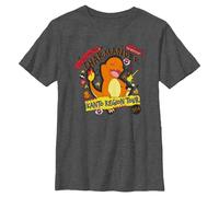 Pokemon Charmander Kanto Tour Unisex para niños, Gris carbón Jaspeado, X-Small