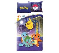 Pokémon Ciudad Funda Nórdica Cama 90 140x200 + Funda Pikachu | Ropa de cama reversible | Microfibra suave secado rápido Oeko-Tex | Charmander Bulbasaur | 4-12 | Regalo | Idea regalo