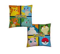 Pokémon Cojín Cuadrado con Licencia Oficial, diseño Retro con Pikachu, Squirtle, Charmander, Jigglypuff, Snorlax, Almohada Reversible de 2 Caras, Cualquier Dormitorio Infantil