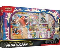 Pokemon - Colección con Figura Mega Lucario-ex (1 Tarjeta Promocional Brillante Texturizada, 1 Tarjeta Promocional de Gran Formato, 5 Refuerzos y 1 Figura de Mega Lucario) del JCC Pokémon