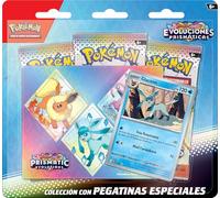 Pokémon Colección con Pegatinas Especiales de Escarlata y Púrpura-Evoluciones Prismáticas - Glaceon de JCC Pokémon (1 Carta holográfica y 3 Paquetes de Mejora)