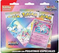 Pokémon Colección con Pegatinas Especiales de Escarlata y Púrpura-Evoluciones Prismáticas - Sylveon de JCC Pokémon (1 Carta holográfica y 3 Paquetes de Mejora)